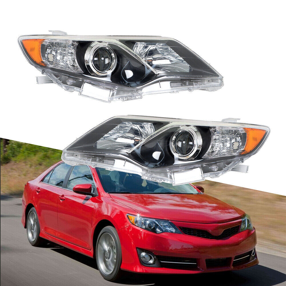Left+Right Headlight For 2012-2014 Toyota Camry Clear Lens Halogen Black