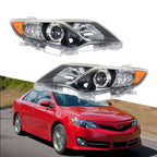 Left+Right Headlight For 2012-2014 Toyota Camry Clear Lens Halogen Black