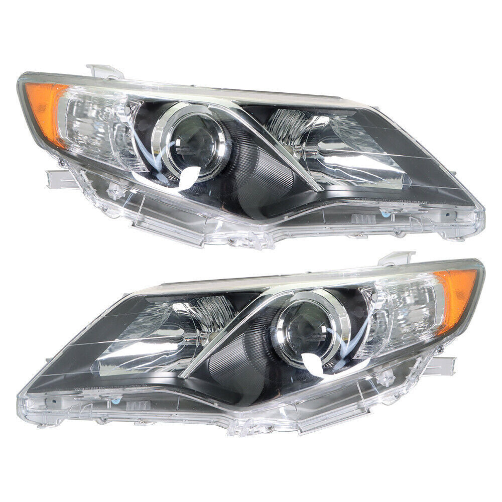 Left+Right Headlight For 2012-2014 Toyota Camry Clear Lens Halogen Black