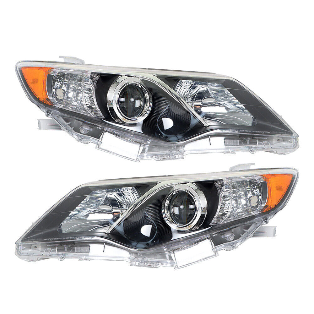 Left+Right Headlight For 2012-2014 Toyota Camry Clear Lens Halogen Black