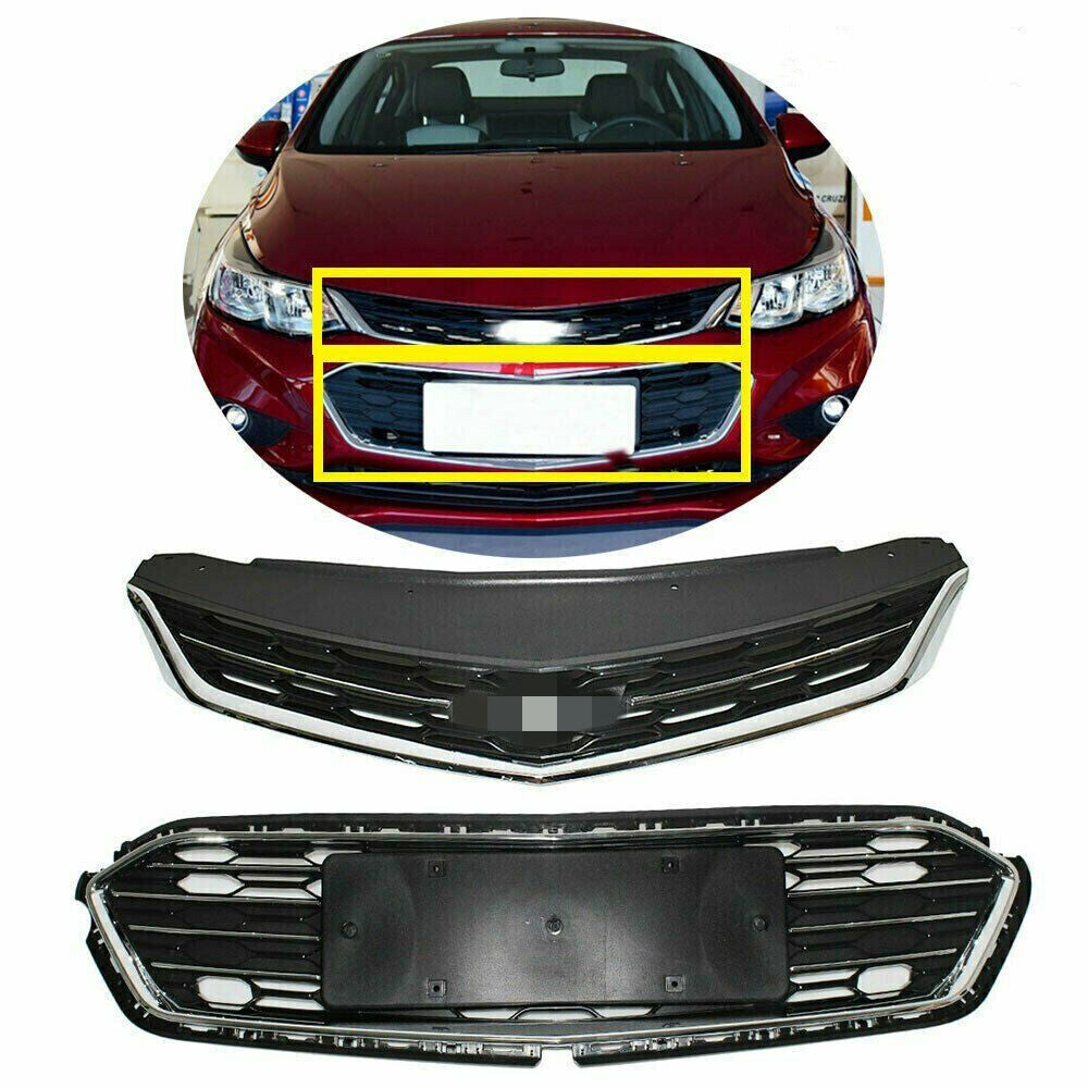 Front Bumper Upper+Lower Grille For 2016-2018 Chevrolet Cruze Chrome