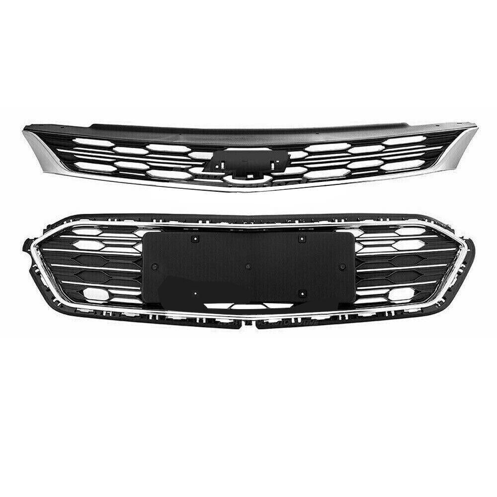 Front Bumper Upper+Lower Grille For 2016-2018 Chevrolet Cruze Chrome