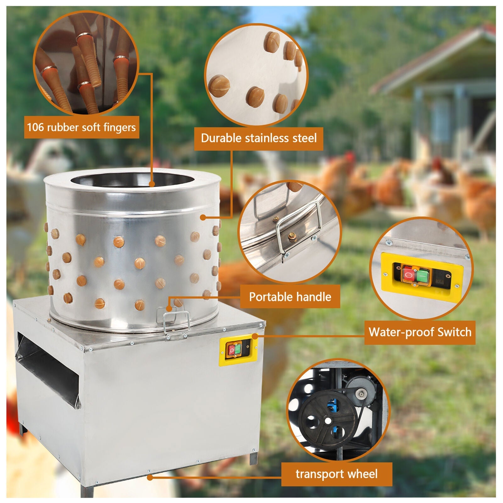 Stainless Steel Poultry De-Feather Plucker Machine Chicken Plucker Machine 20"