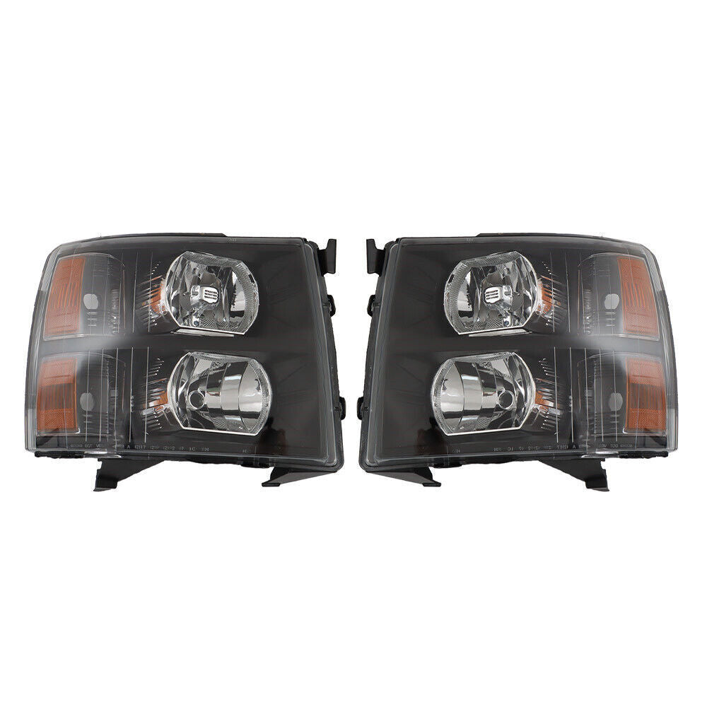 Pair Headlight Fit For 2007-2014 Chevy Silverado1500 2500HD 3500HD Black