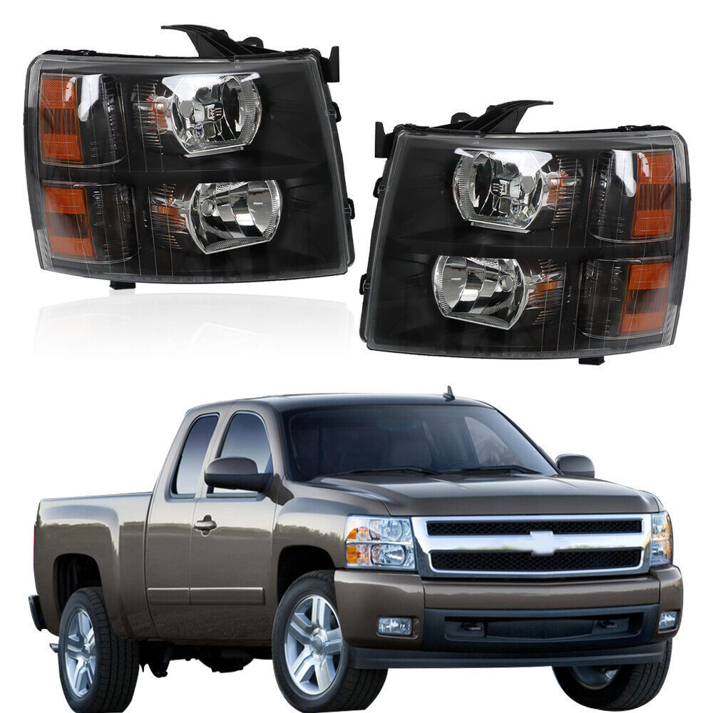 Pair Headlight Fit For 2007-2014 Chevy Silverado1500 2500HD 3500HD Black
