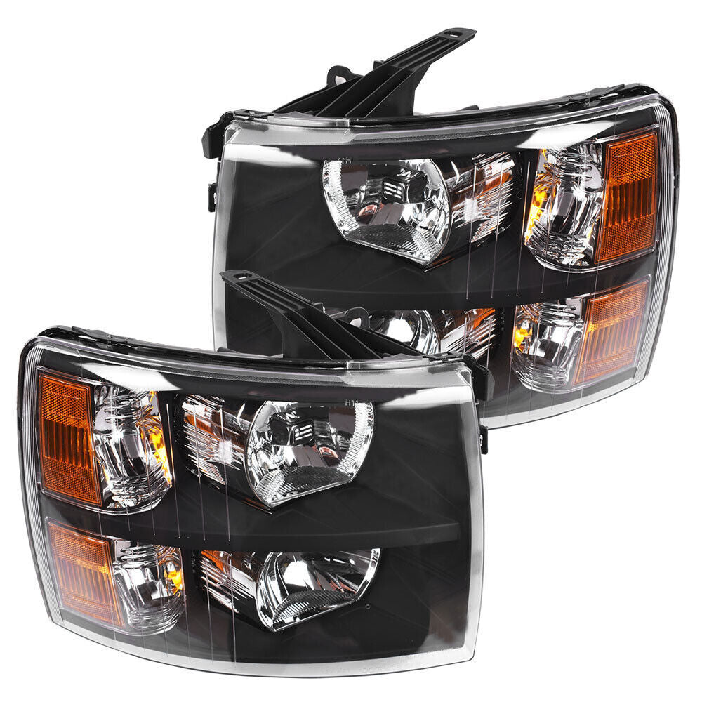 Pair Headlight Fit For 2007-2014 Chevy Silverado1500 2500HD 3500HD Black