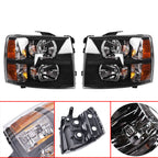 Pair Headlight Fit For 2007-2014 Chevy Silverado1500 2500HD 3500HD Black