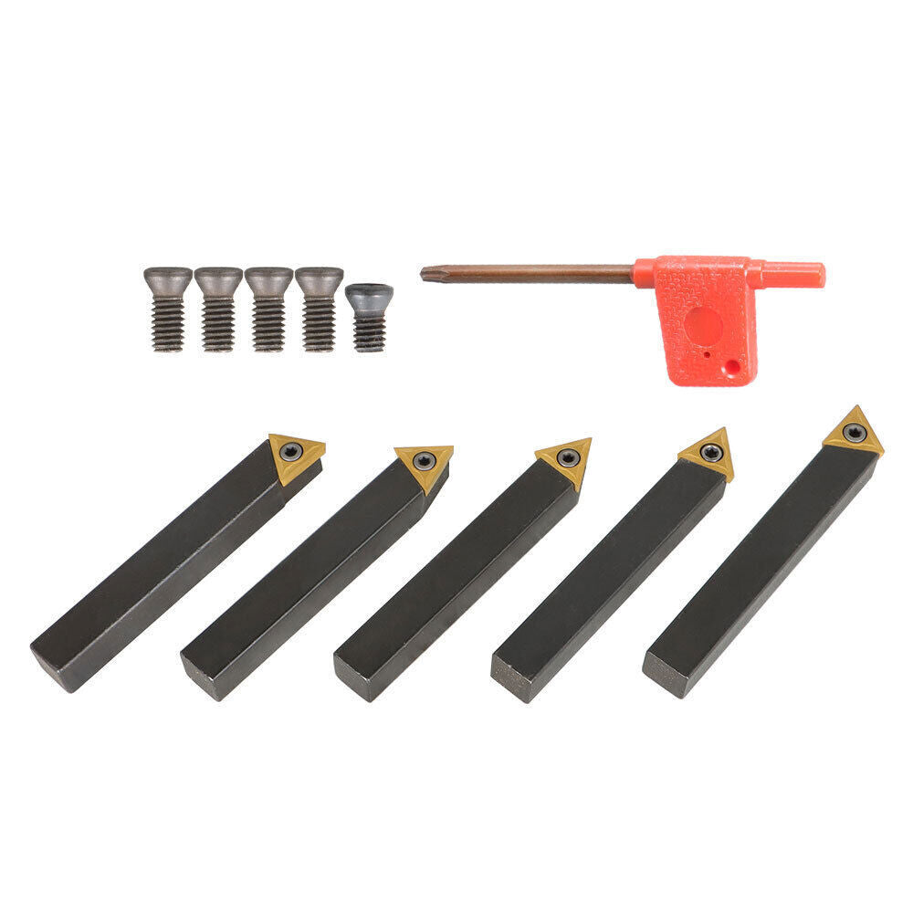 1/2 In Indexable Carbide Insert Turning ToolBit Holder Set Fit For Lathe 5 Pack