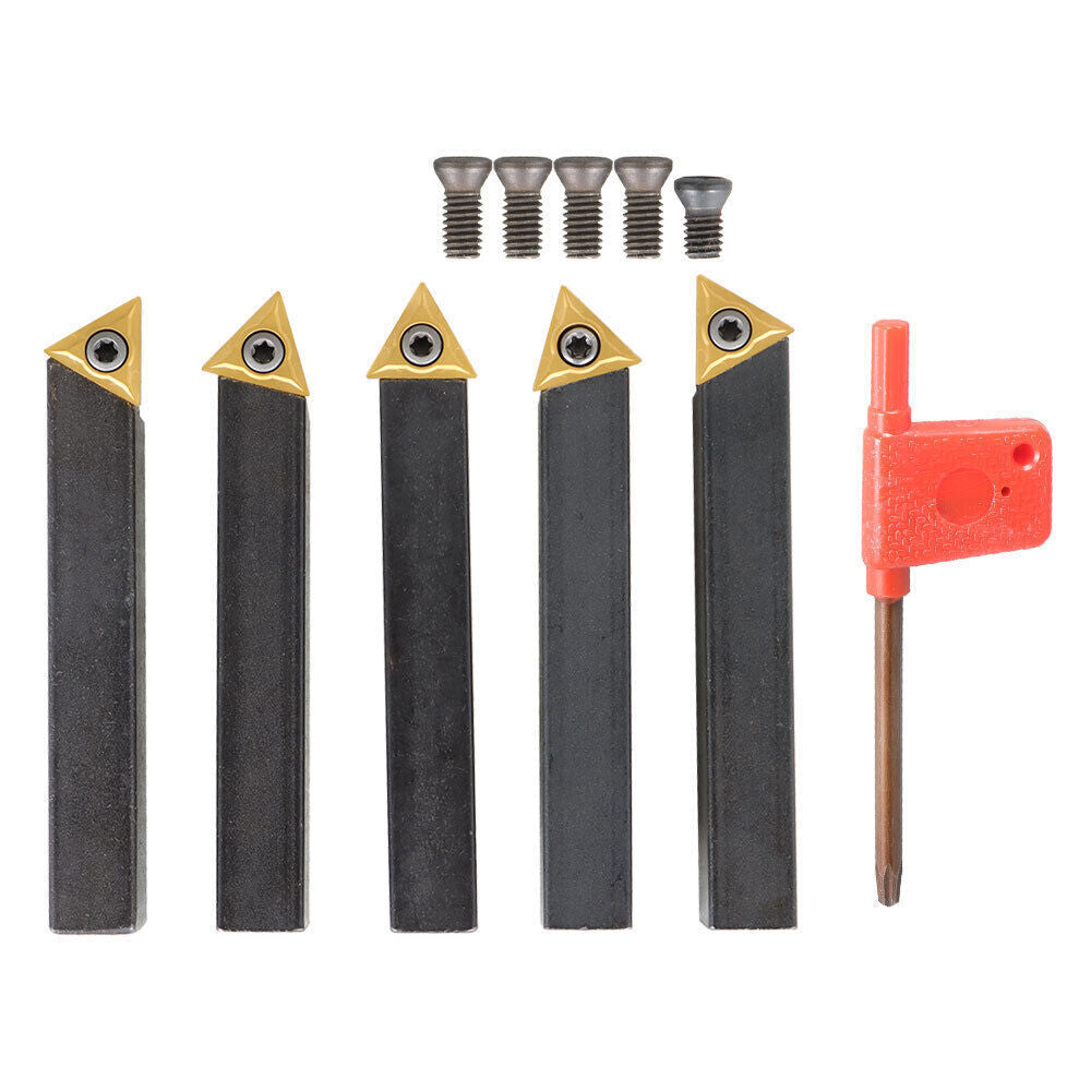 1/2 In Indexable Carbide Insert Turning ToolBit Holder Set Fit For Lathe 5 Pack
