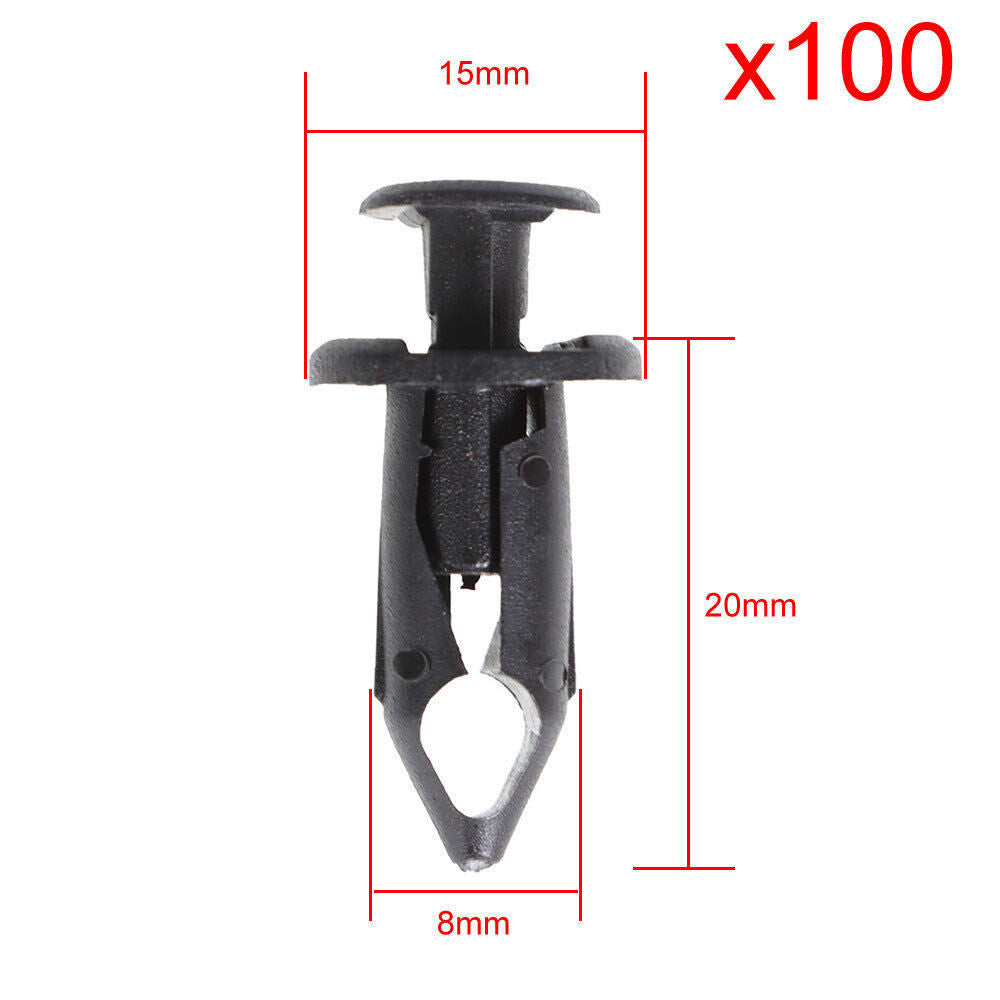 100x Car 8mm Dia Hole Plastic Rivets Fastener Auto Fender Bumper Push Pin Clips
