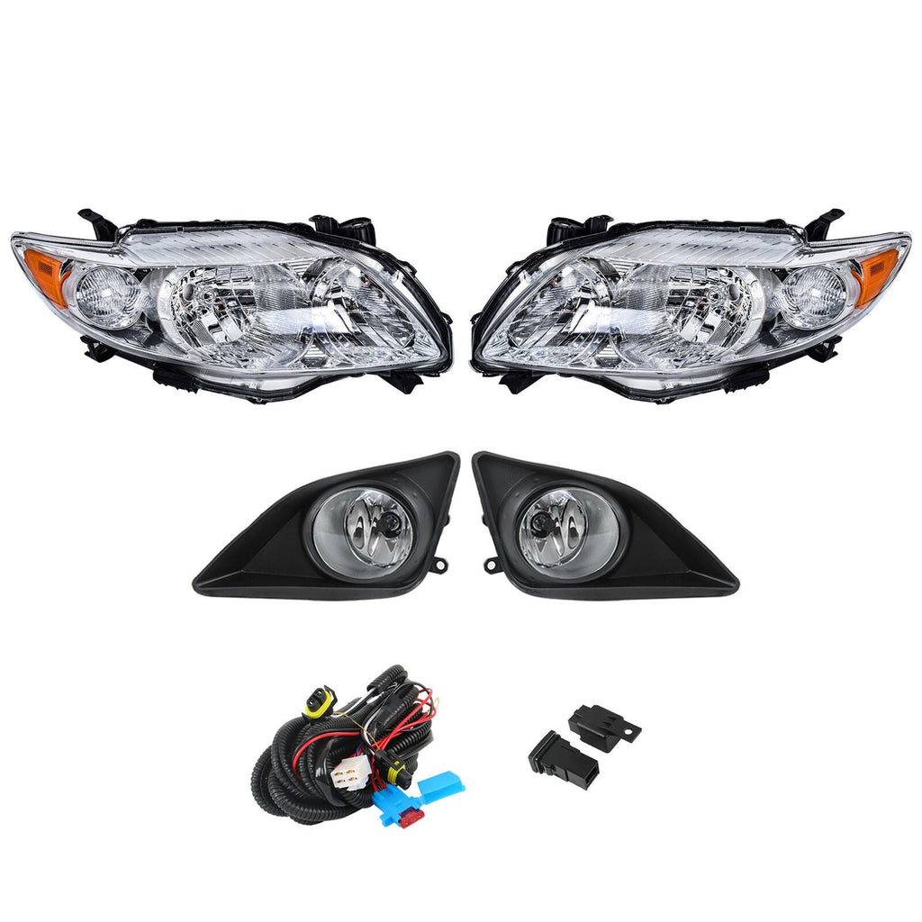 Pair Halogen Headlight Amber Corner&Fog Lights Kits For 2009-10 Corolla