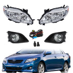 Pair Halogen Headlight Amber Corner&Fog Lights Kits For 2009-10 Corolla