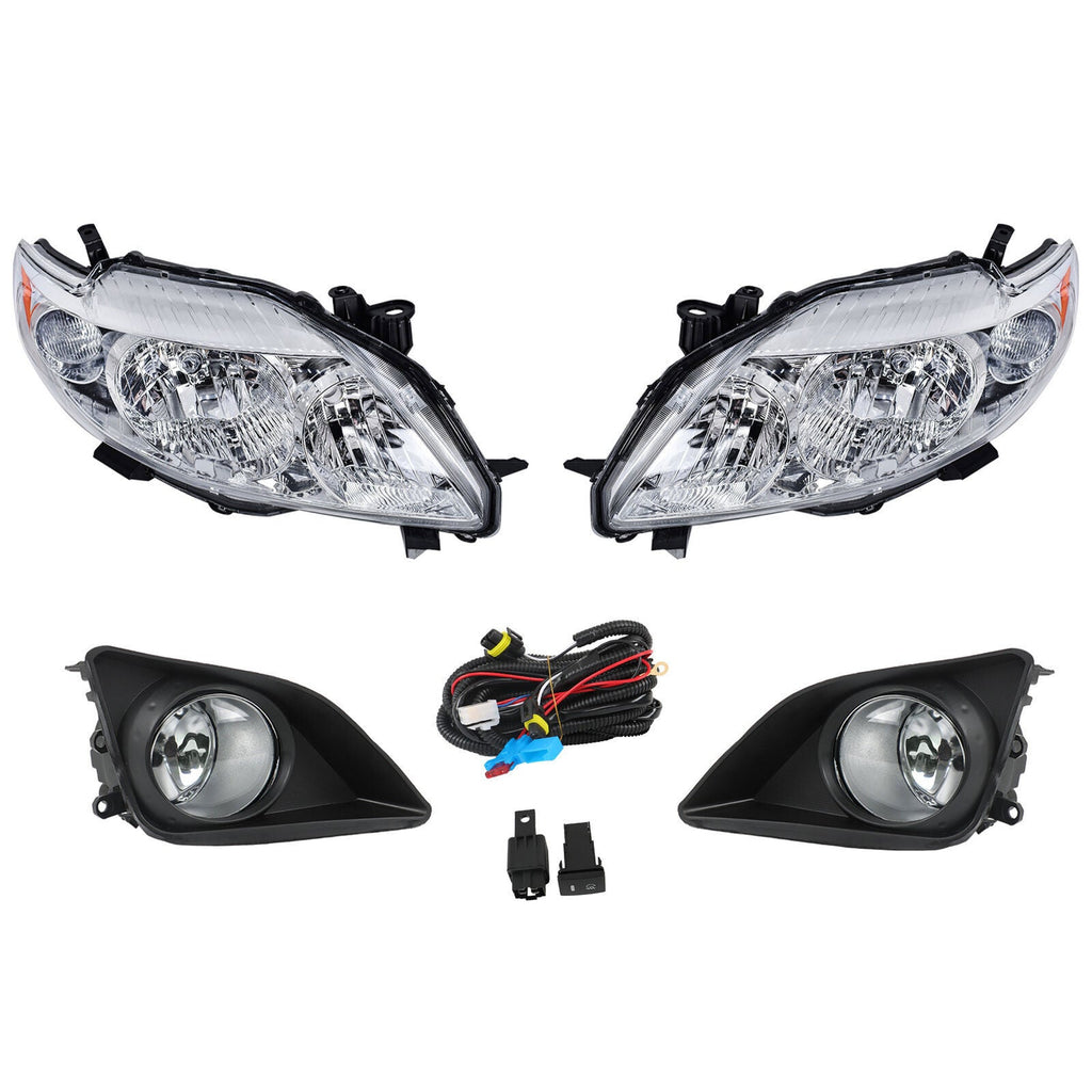 Pair Halogen Headlight Amber Corner&Fog Lights Kits For 2009-10 Corolla