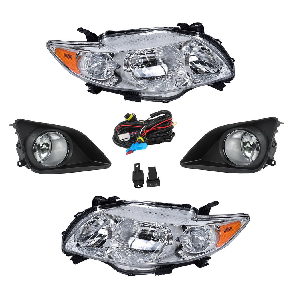 Pair Halogen Headlight Amber Corner&Fog Lights Kits For 2009-10 Corolla