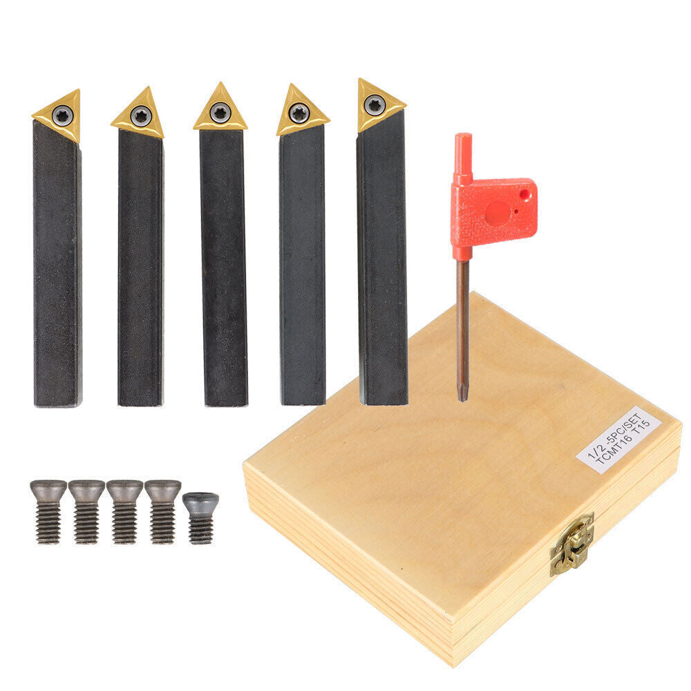 5 Pcs 1/2" Carbide Indexable Turning Tool Lathe Bit With Carbide Inserts Tool