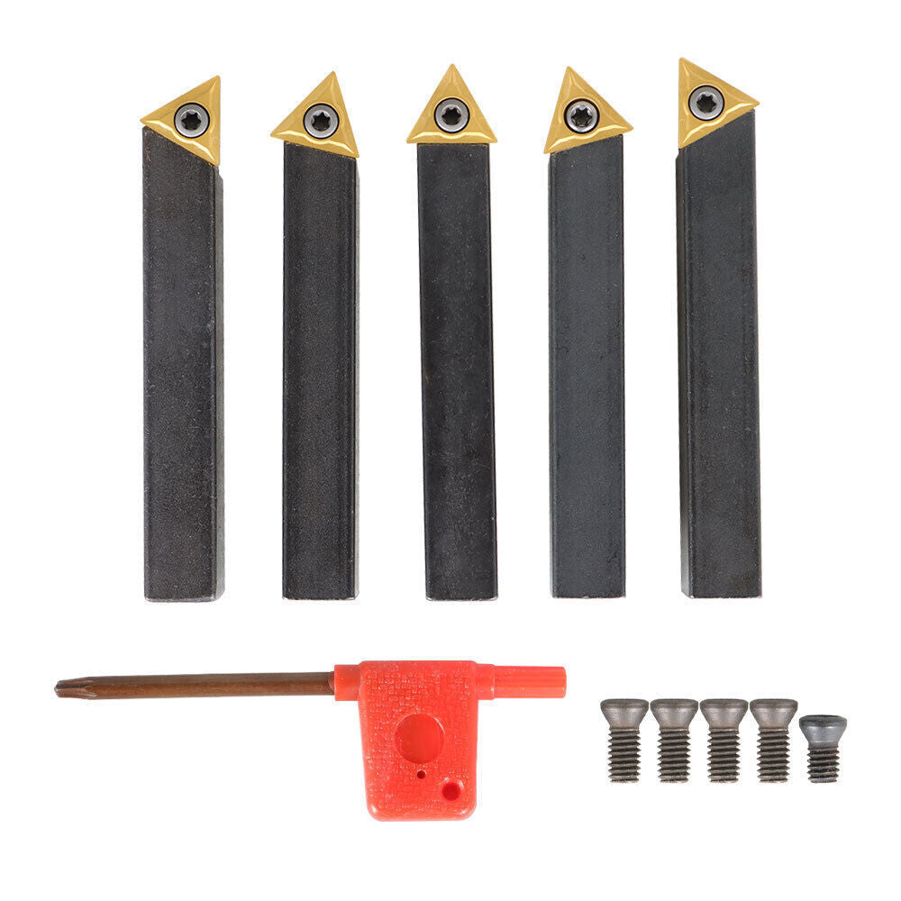5 Pcs 1/2" Carbide Indexable Turning Tool Lathe Bit With Carbide Inserts Tool