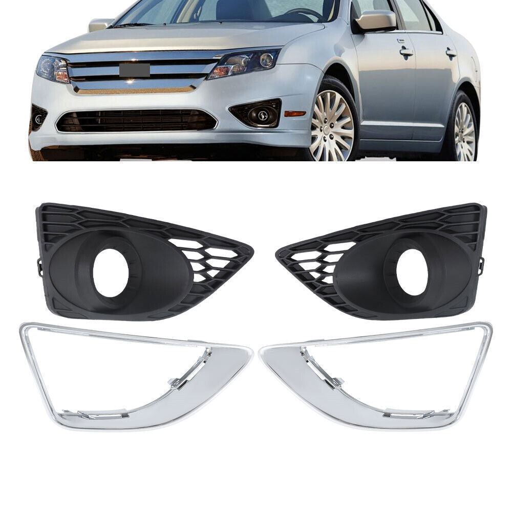 Front Fog Light Trim+Fog Light Bezel For 2010-2012 Ford Fusion Set of 4