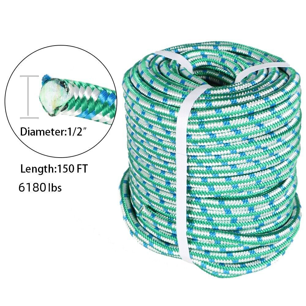 Arborist Tree Climbing Rope 16 Strand Double Braid Polyester Rope 1/2" × 150'