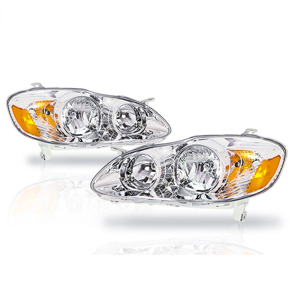 Right+Left Headlights For 2003-08 Toyota Corolla Halogen Headlamp Chrome