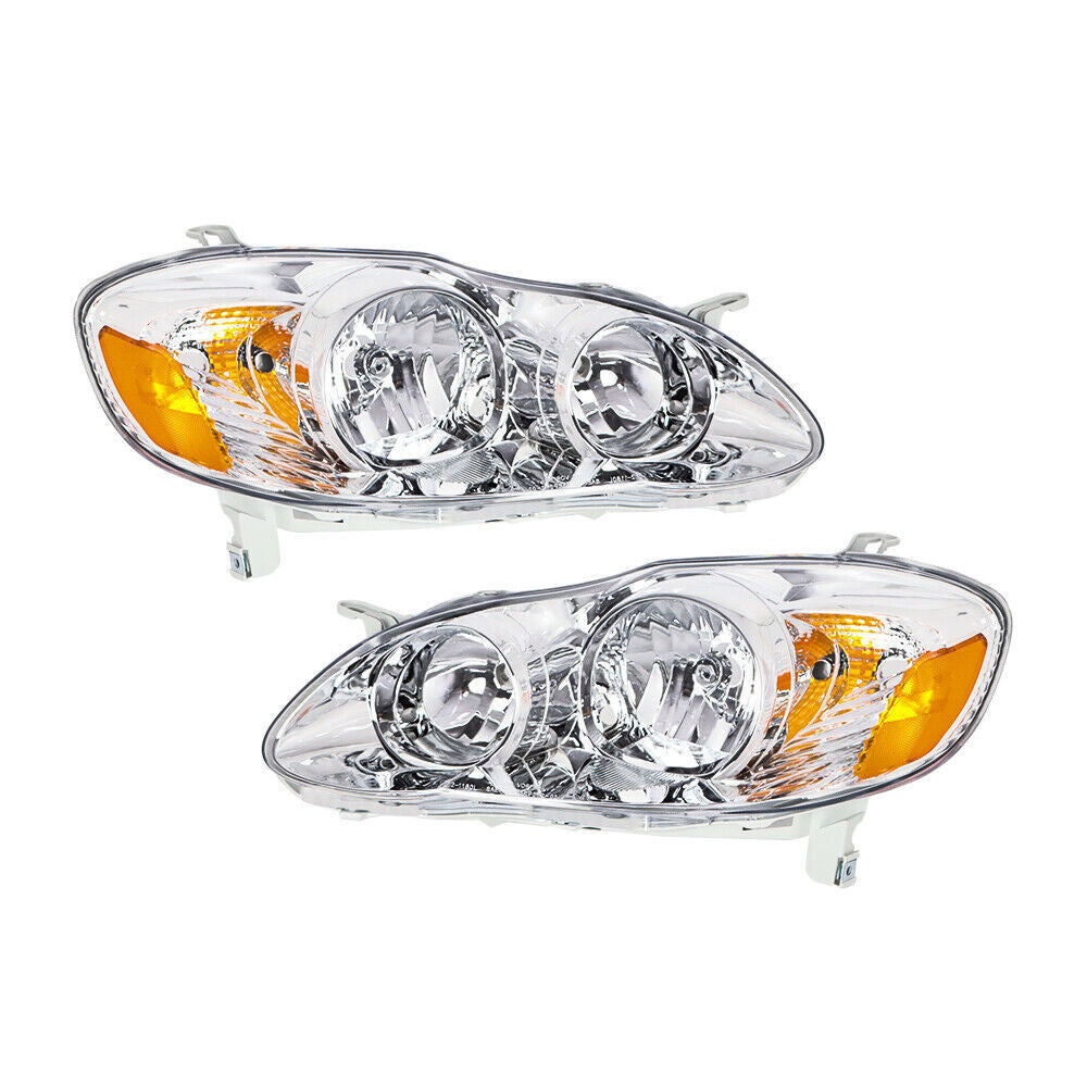 Right+Left Headlights For 2003-08 Toyota Corolla Halogen Headlamp Chrome
