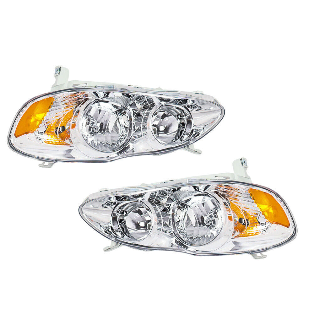 Right+Left Headlights For 2003-08 Toyota Corolla Halogen Headlamp Chrome