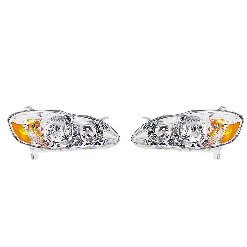 Right+Left Headlights For 2003-08 Toyota Corolla Halogen Headlamp Chrome