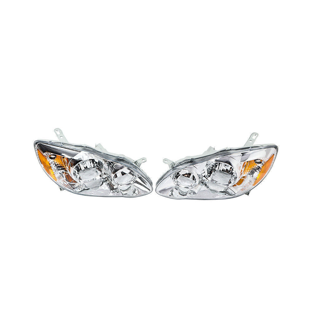 Right+Left Headlights For 2003-08 Toyota Corolla Halogen Headlamp Chrome