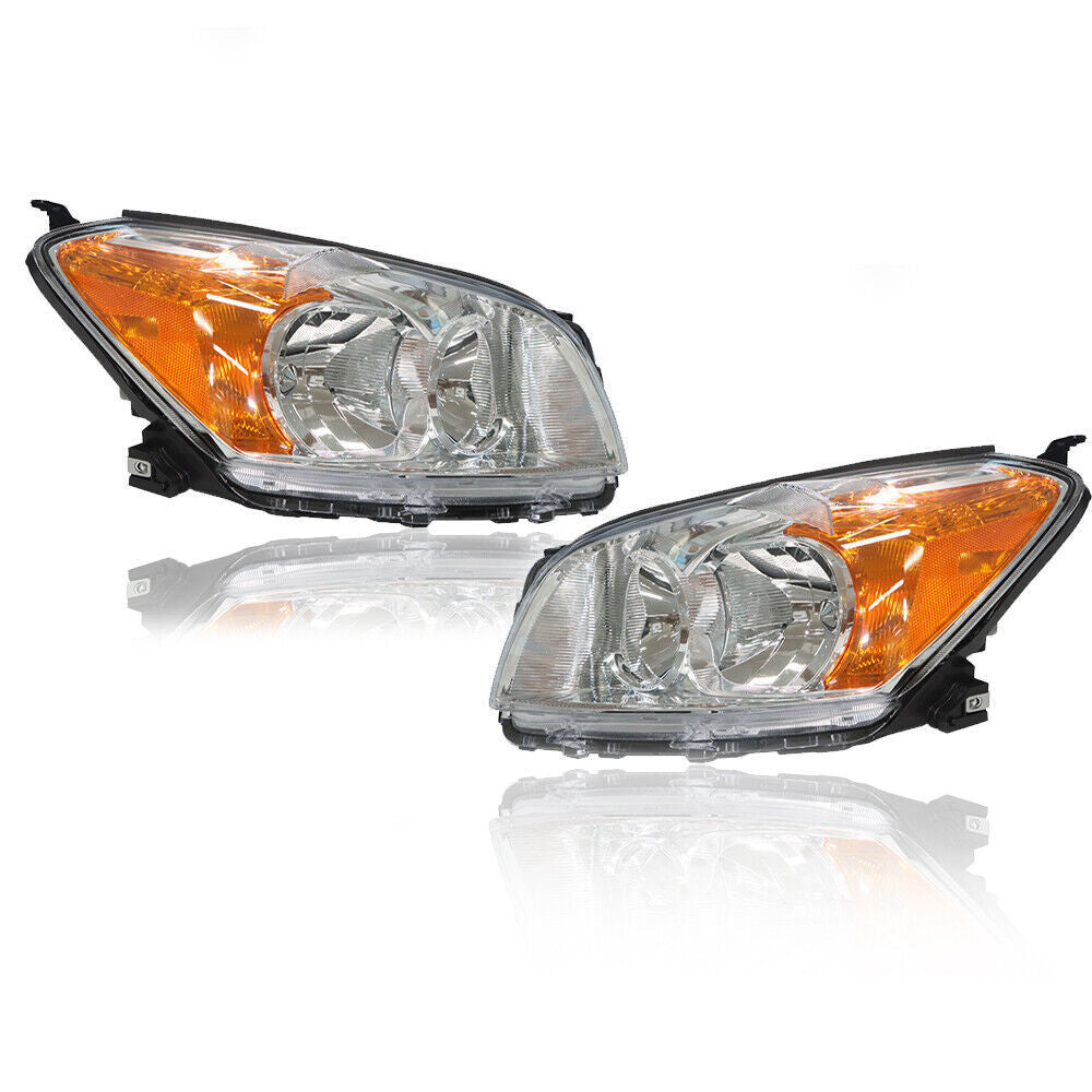 Left+Right Headlight For 2009-2012 Toyota Rav4 Sport Halogen Type Chrome