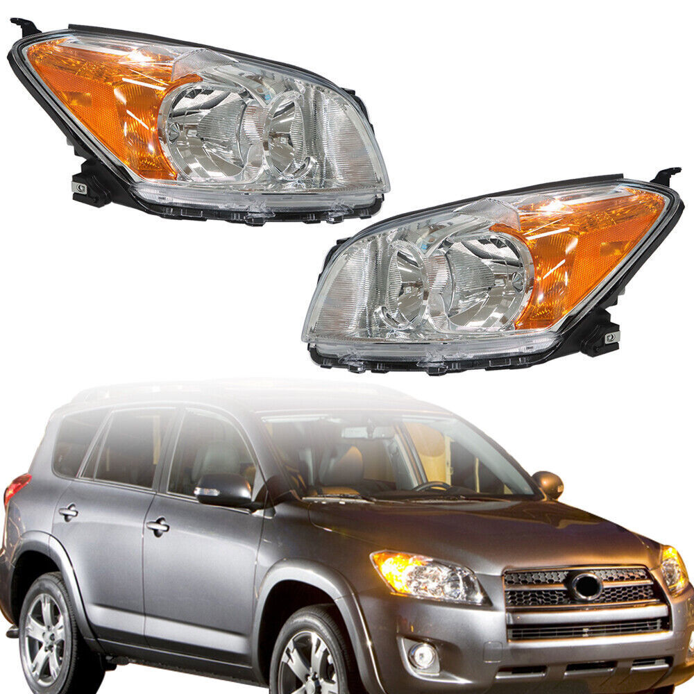 Left+Right Headlight For 2009-2012 Toyota Rav4 Sport Halogen Type Chrome
