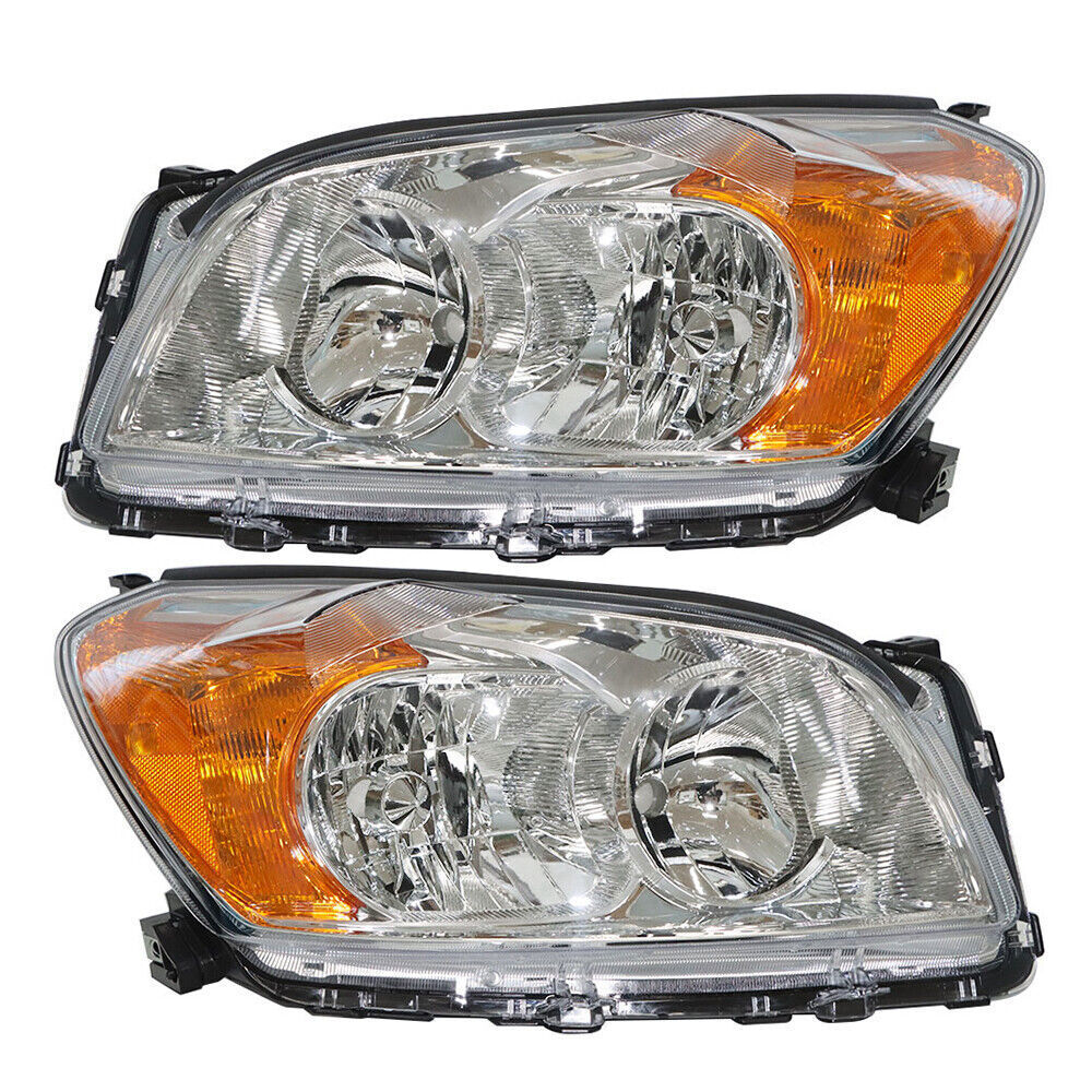 Left+Right Headlight For 2009-2012 Toyota Rav4 Sport Halogen Type Chrome