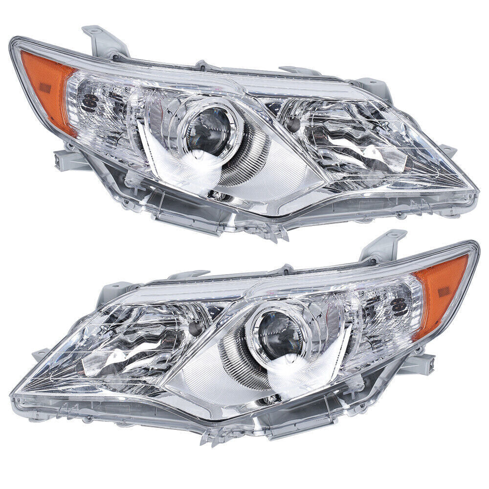 Pair Headlight For 2012-2014 Toyota Camry Projector Halogen Type Chrome