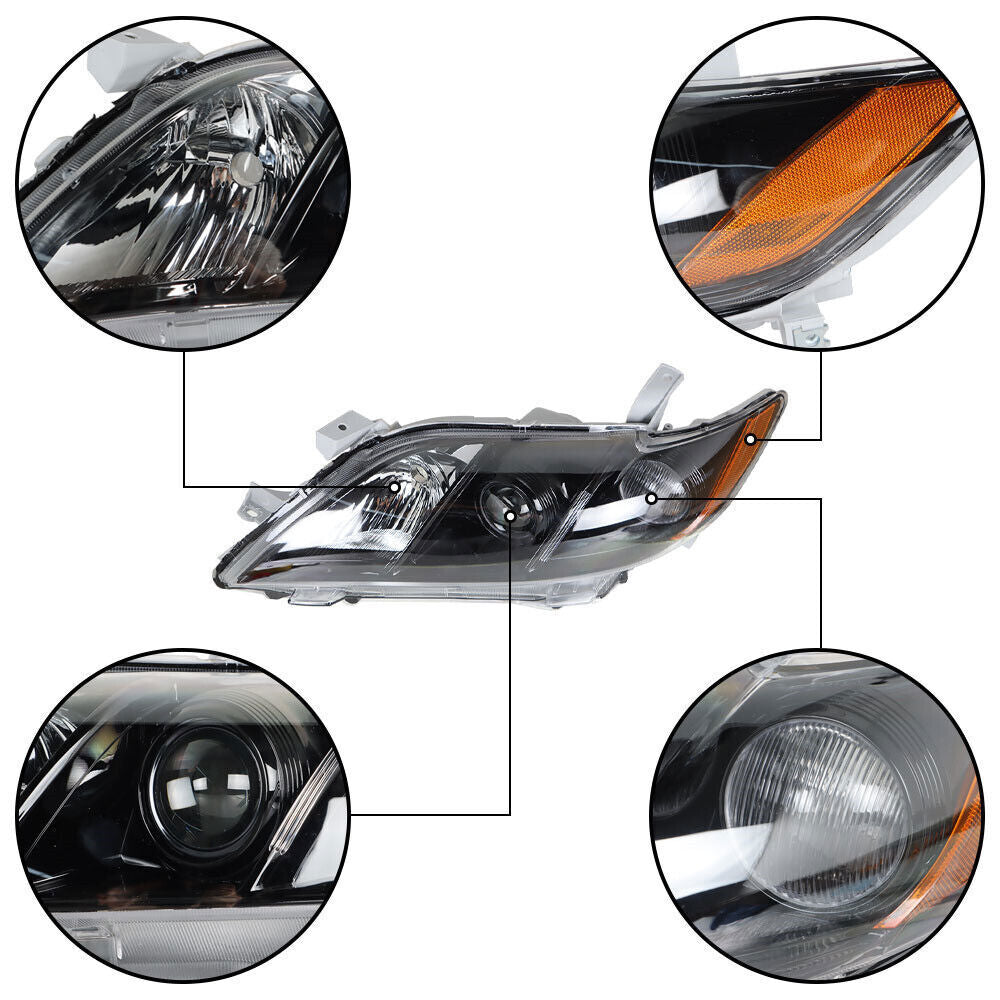 Right+Left Headlight For 2007-2009 Toyota Camry Projector Assembly Black