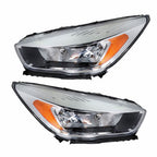Left+Right Side Headlights DRL For 2017-2019 Ford Escape Halogen Chrome