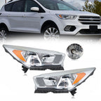 Left+Right Side Headlights DRL For 2017-2019 Ford Escape Halogen Chrome
