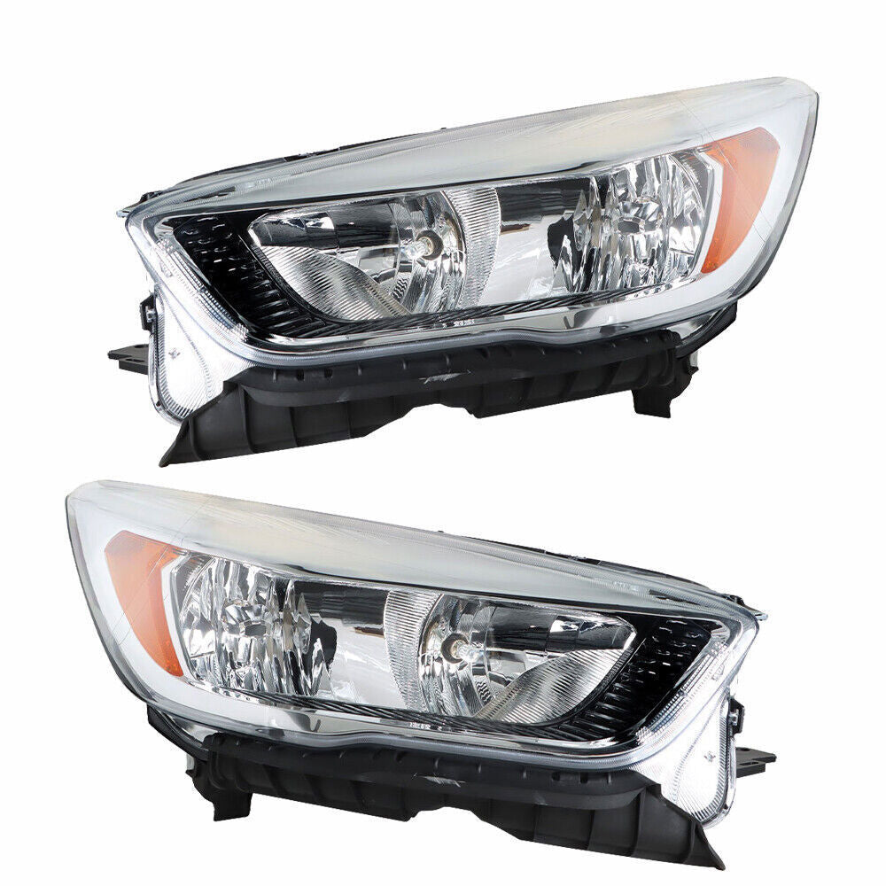 Left+Right Side Headlights DRL For 2017-2019 Ford Escape Halogen Chrome