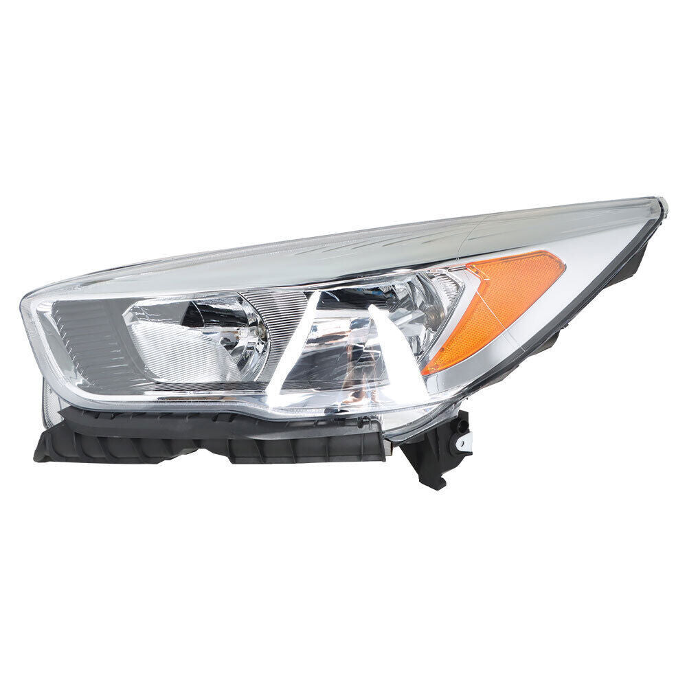 Left+Right Side Headlights DRL For 2017-2019 Ford Escape Halogen Chrome