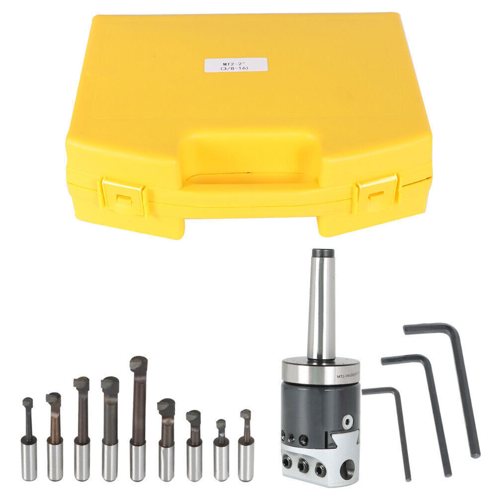 2" Boring Head (7/8-20) With MT2 Shank and 9Pcs 1/2" Shank Boring Bar Set