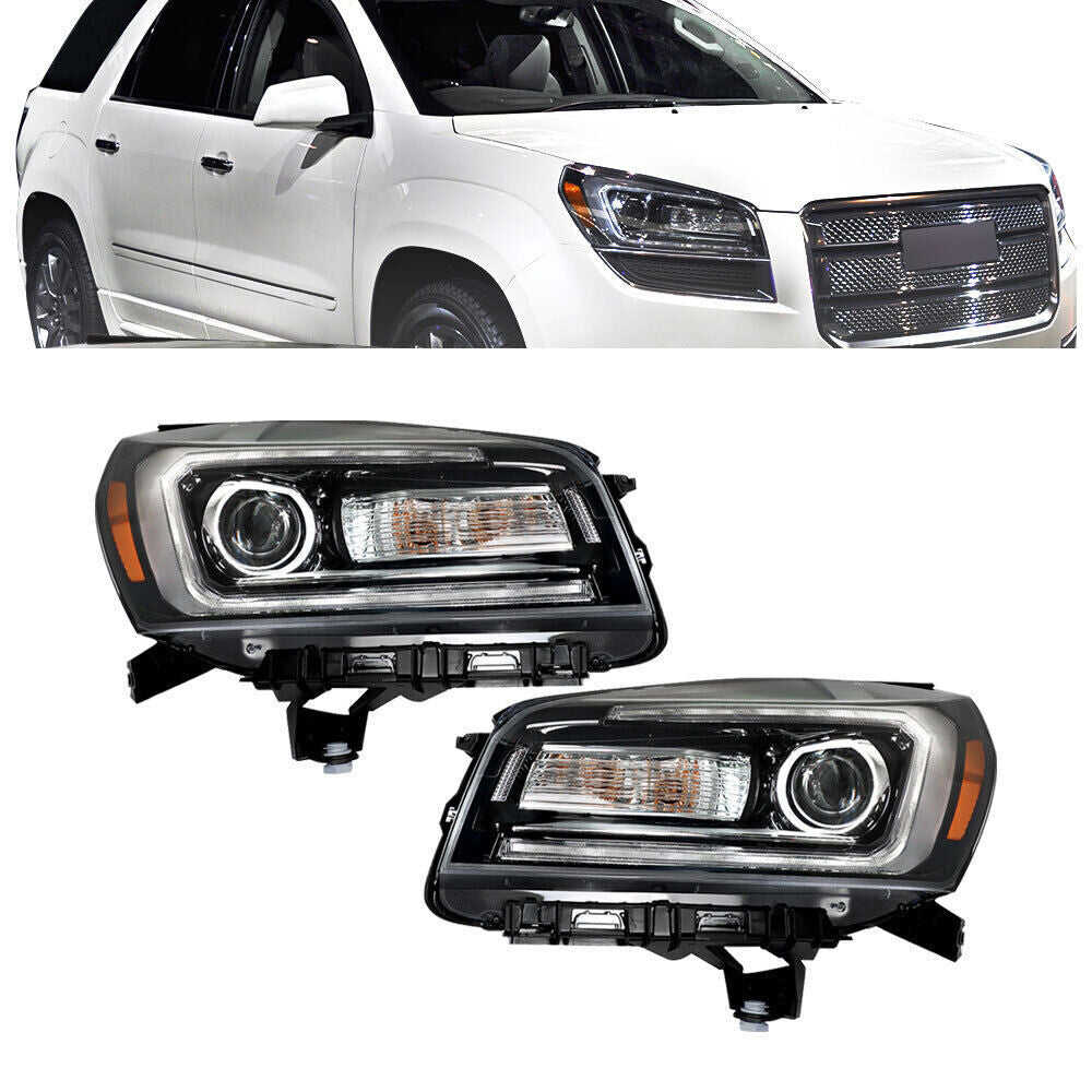 Right+Left Side Headlight For 2013-2016 GMC Acadia Halogen+LED Headlamp