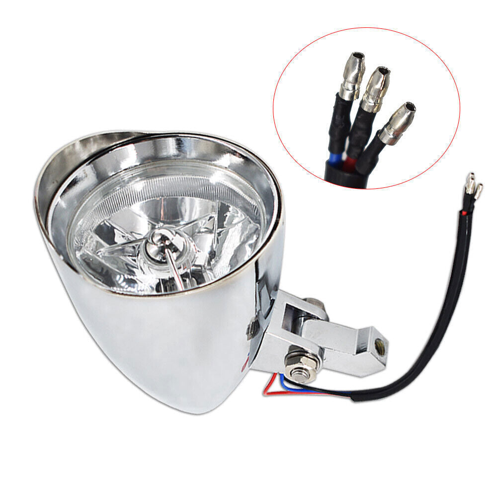 Motorcycle Chrome Visor Headlight For Bobber Chopper Dyna 12V