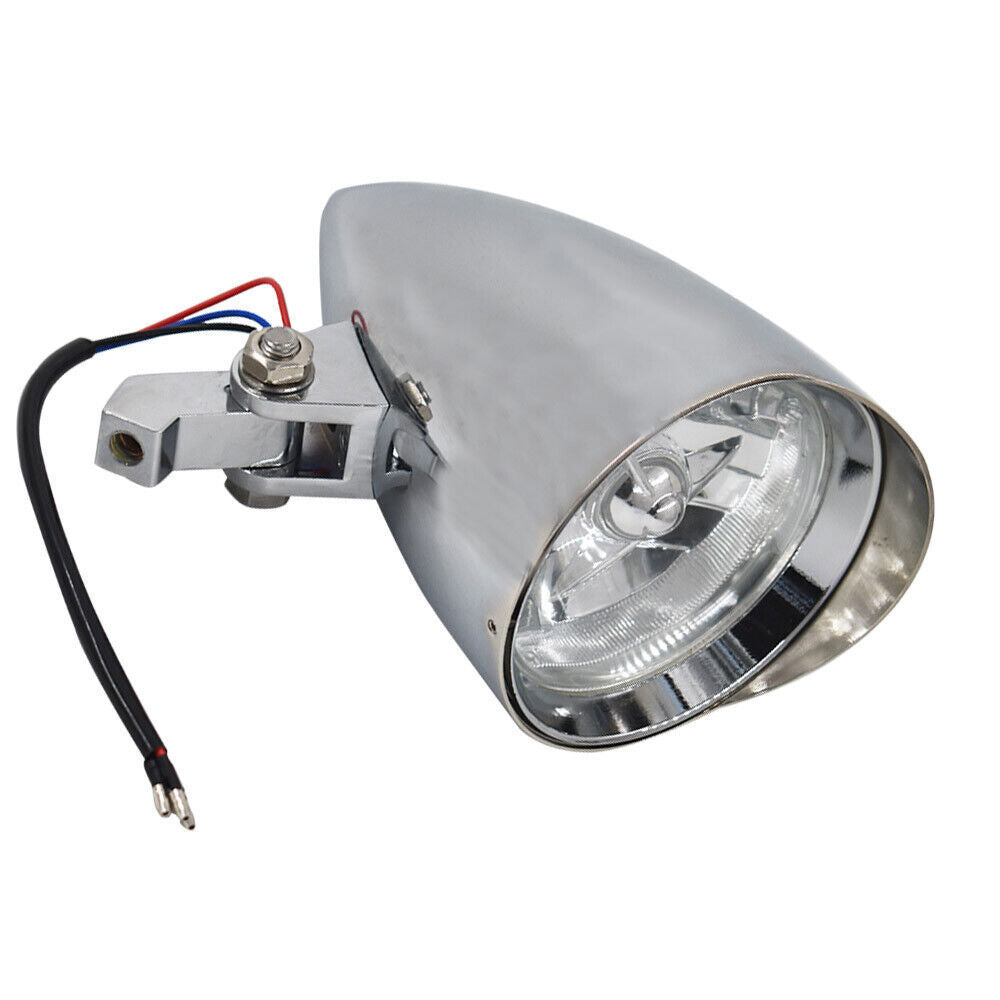 Motorcycle Chrome Visor Headlight For Bobber Chopper Dyna 12V