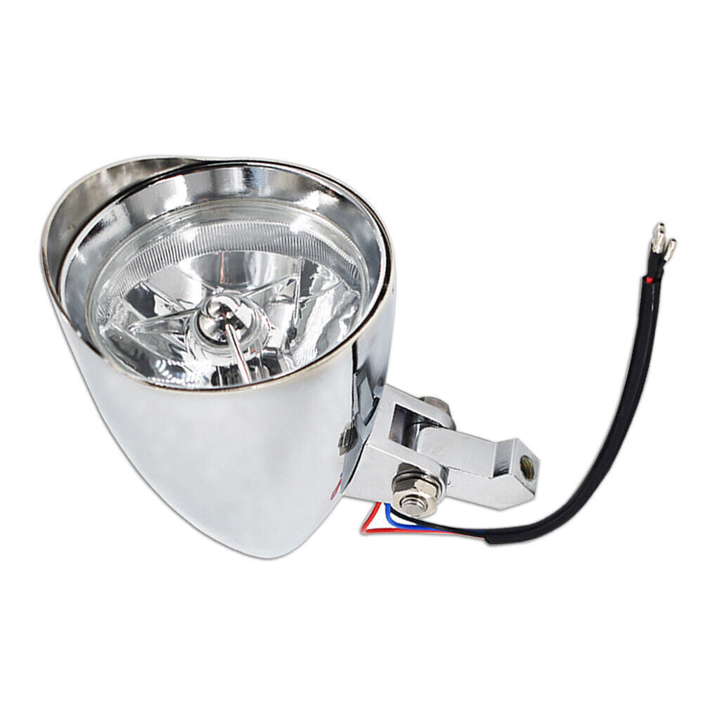 Motorcycle Chrome Visor Headlight For Bobber Chopper Dyna 12V