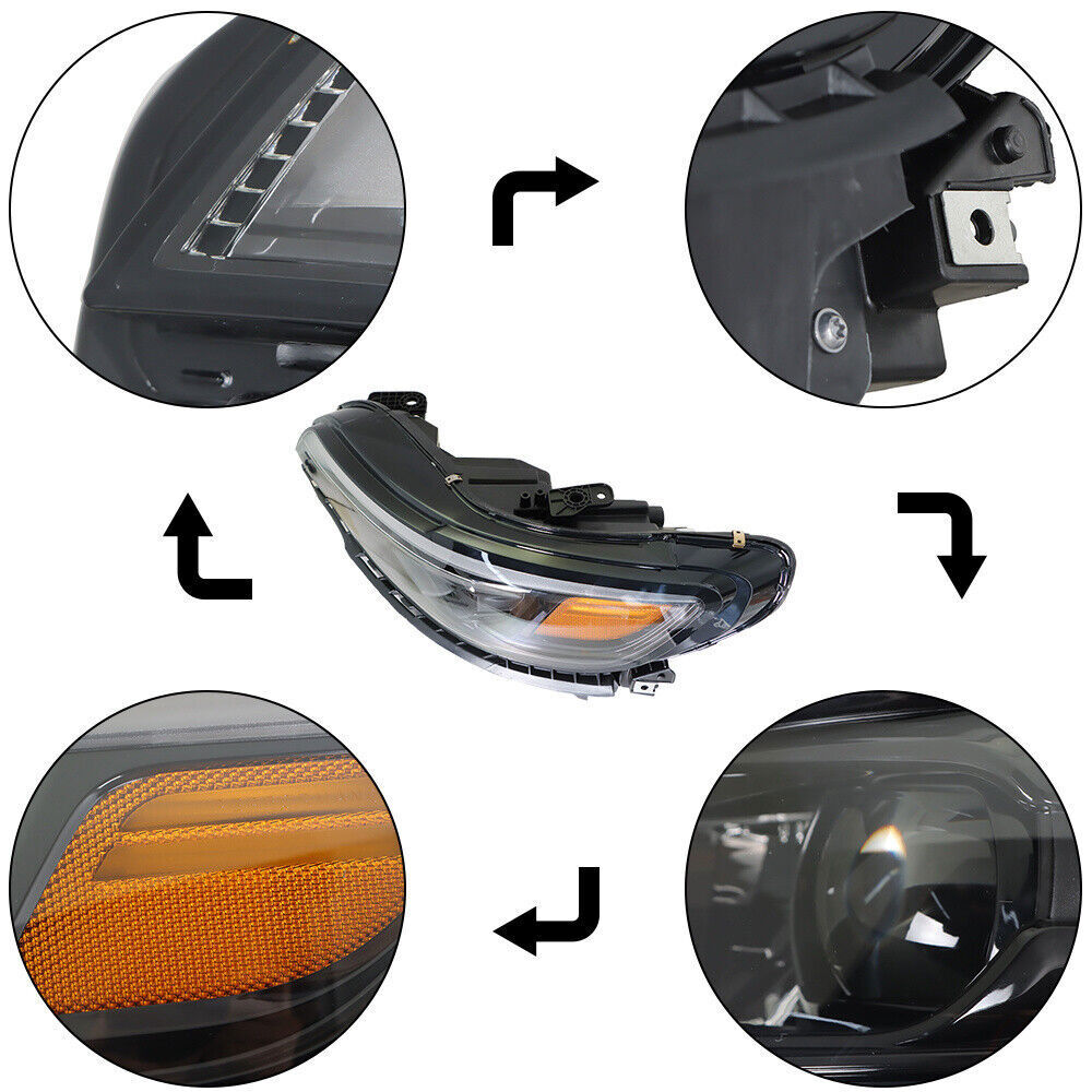 Left Headlight For 2019-2022 Jeep Cherokee Black Housing LED W/Ballast