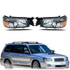 Left+Right Headlight For 2003-2004 Subaru Forester Halogen Black Housing