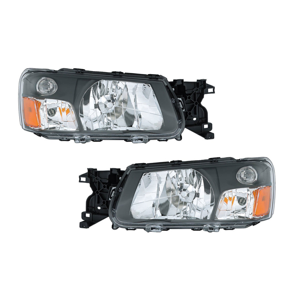 Left+Right Headlight For 2003-2004 Subaru Forester Halogen Black Housing