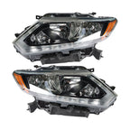 Right+Left Headlight For 2014-2016 Nissan Rogue Halogen Chrome Housing