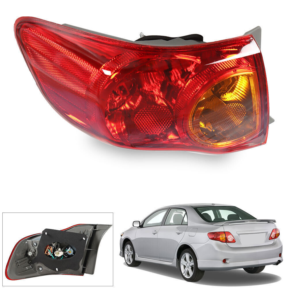 Outer Tail Light For 2009-10 Toyota Corolla Left Driver LH Black Housing