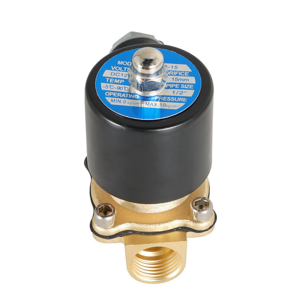 1/2 In NPT 12V DC Brass Electric Solenoid Valve Water Air Gas Viton NC