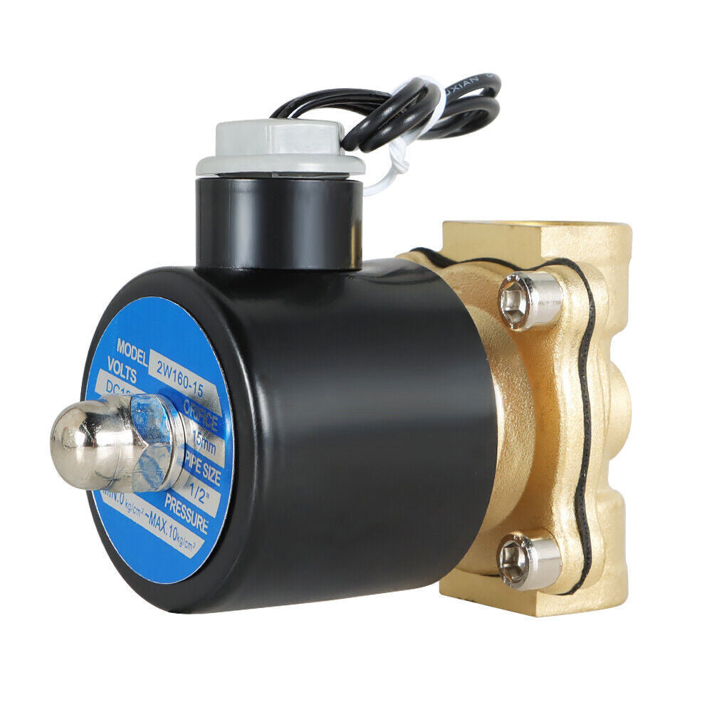 1/2 In NPT 12V DC Brass Electric Solenoid Valve Water Air Gas Viton NC