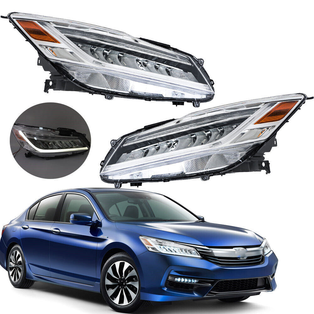 Right+Left Full LED Headlights Chrome For 2016-2017 Honda Accord Sedan