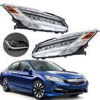 Right+Left Full LED Headlights Chrome For 2016-2017 Honda Accord Sedan